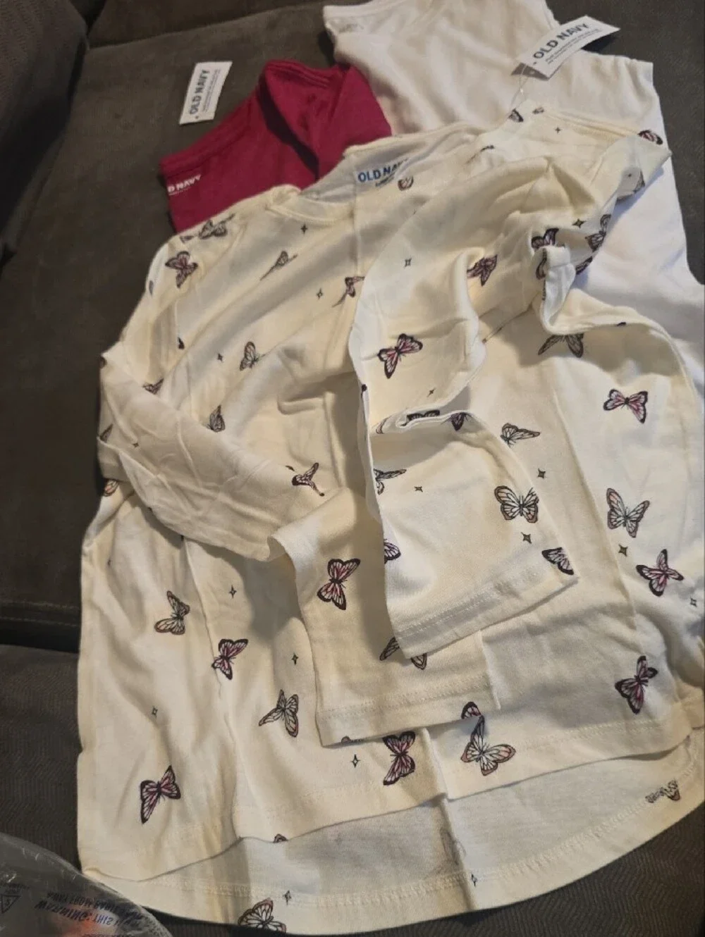 Old Navy Girls' Top 3-Pack in White, Mauve, and Cream Butterfly Print